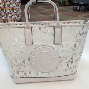 Michael Kors Cream and Silver Tote Bag